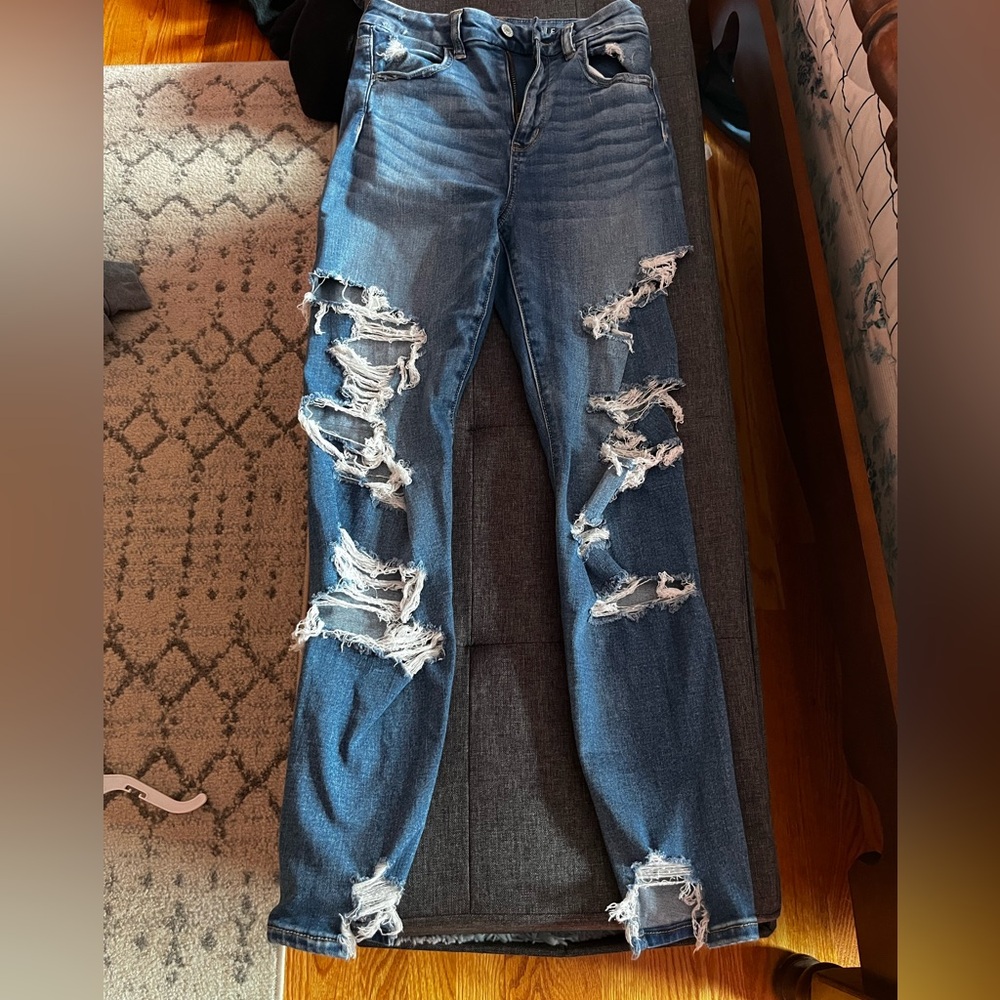 American Eagle Outfitters Blue Skinny Jeans with Distressed Details